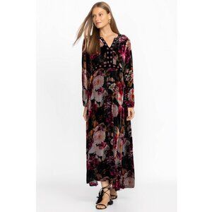 Johnny Was Rosa Velvet Front Notch Dress Floral Maxi Boho Silk Blend Size XL